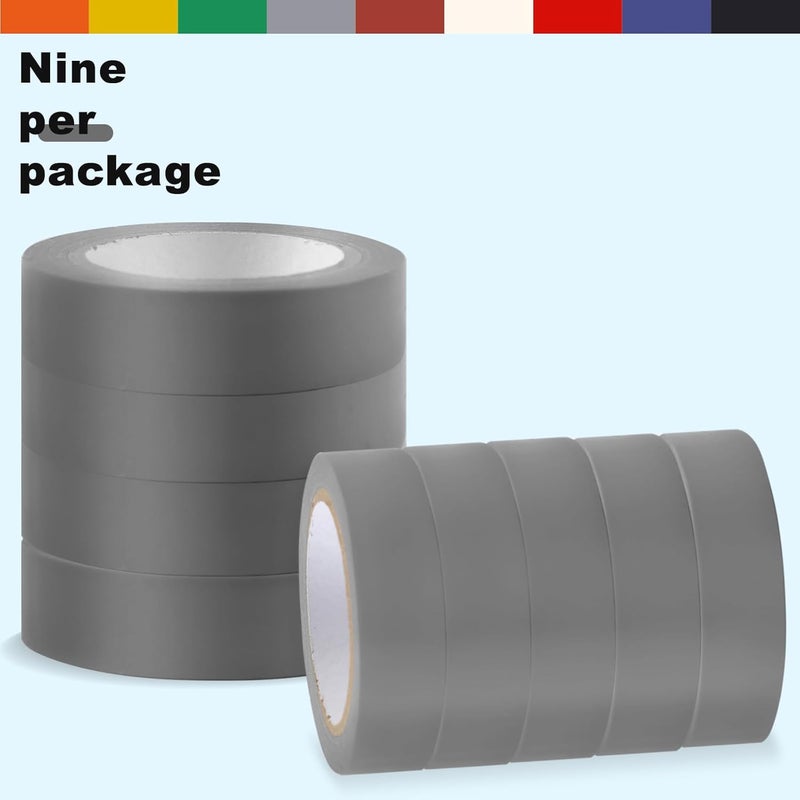 Romeda 9 Pack Electrical Tapes, Electrical Tape Water, Sun, and Oil Resistant, Electrical Tape is Suitable for Most Domestic, Commercial, and Industrial environments - Gray - Image 5